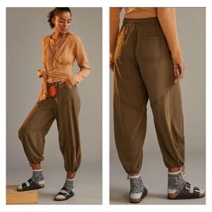 By Anthropologie Green Beaded Tie Hem Parachute Balloon Pants Size Small